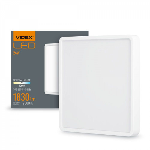Gaismeklis LED virsapmetuma (kvadrāts) 24W, 2500Lm 4000K, VIDEX (neitrāli balta gaisma) VLE-DLSS-244