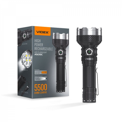 Lukturis LED uzlādējams 4xLuminus SST40, 20W 5500Lm 5000K, Li-ion 21700 4000mAh - iekļauts! (maināms uz 18650), VIDEX VLF-A505C, profesionāls LED lukturis lietošanai ikdienā un ārkārtas situācijās! 