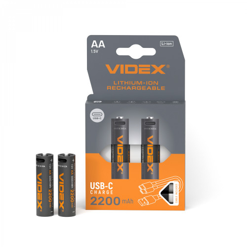 Lithium-ion battery VIDEX LIR6C/AA 1.5V 2200mAh with USB-C port and protection 2pcs/pack