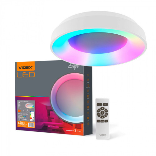 Iekštelpu gaismeklis LED 72W, dimmējams ar pulti (krāsaina gaisma) 4700Lm 2700K-6000K, VIDEX VLE-ERC-RGB-72W IP20 (silti/neitrāli/auksti balta gaisma), balta