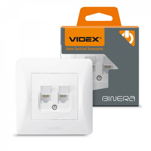 Kontaktligzda z/a Cat6+Cat6 (RJ45 spraudnis), Videx Binera, balta, IP20 VF-BNSK2PC6-W