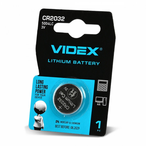 Lithium battery VIDEX CR2032 1pc BLISTER CARD, 3V, 220mAh