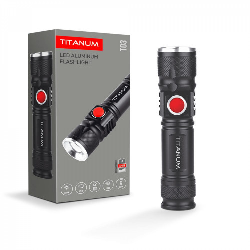 Lukturis LED uzlādējams 230Lm 6500K, Li-ion 18650 1200mAh (iebūvēts), TITANUM TLF-T03