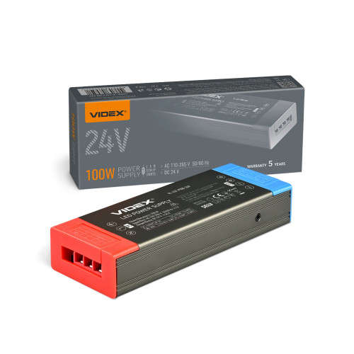 LED power supply transformer for 24V lighting DC 24V 4.16A 100W, IP20 VIDEX VL-LST-P100-24V – Stabilized current converter for strip power supply
