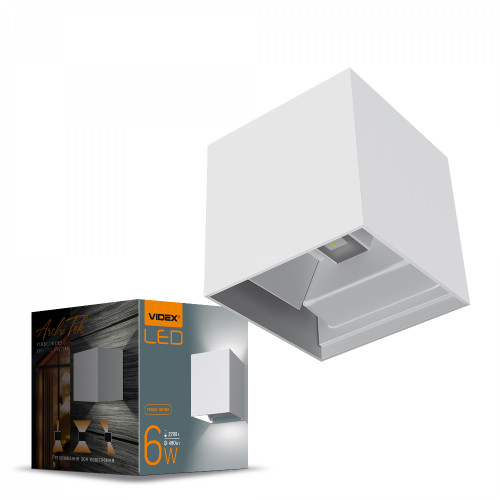 Fasādes gaismeklis LED abpusējs 6W, 520Lm 2700K, IP54 VIDEX VL-AR04-062W ERIC-WHITE (silti balta gaisma), balts