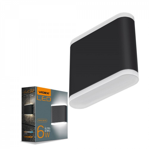Fasādes gaismeklis LED abpusējs 6W, 660Lm 2700K, IP54 VIDEX VL-AR06-062B EVAN-BLACK (silti balta gaisma), melns
