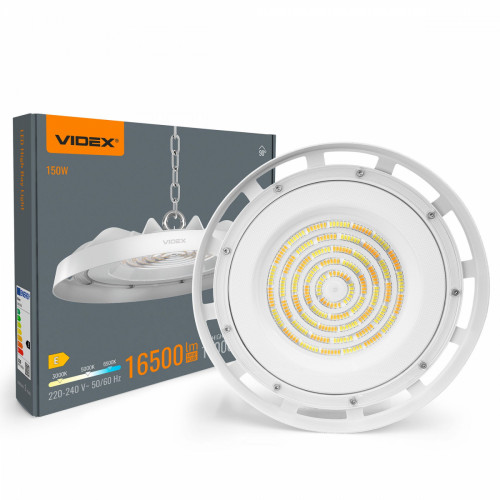 Industriālais High Bay LED gaismeklis 150W 16500Lm 3000-5000-6500K IP65 VIDEX VL-HBe04-150CW | balts – regulējams CCT gaismas tonis