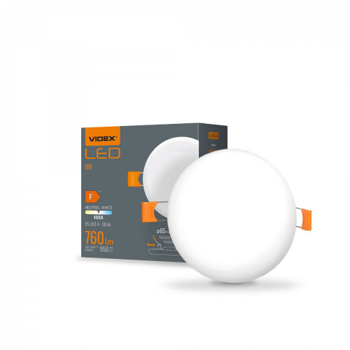 Gaismeklis LED zemapmetuma, bez rāmja (aplis) 9W, 950Lm 4000K, VIDEX VLE-DLFR-094 (neitrāli balta gaisma)
