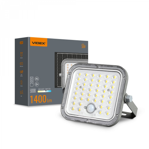 Solārais prožektors ar sensoru LED 16Wh, 1400Lm 5000K (baterija LiFePO4 5000 mAh) (panelis 6W) VIDEX VL-FSO4-205-S