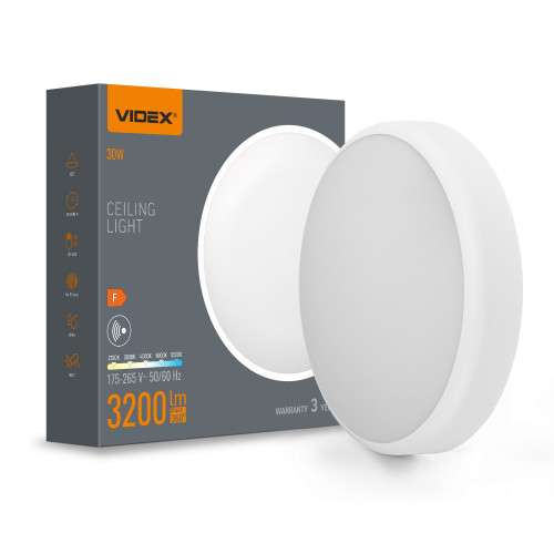 LED plafons ar kustību sensoru 25-30W 3200Lm 2700-6500K IP44, VIDEX VL-CLR-300-2 | balts – Automātiska kustības detekcija