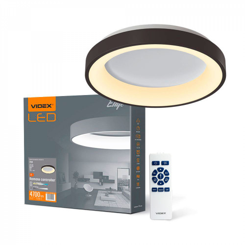 Iekštelpu gaismeklis LED 72W, dimmējams ar pulti, 4700Lm 2700K-6000K, VIDEX VLE-ERC-72B IP20 (silti/neitrāli/auksti balta gaisma), melna