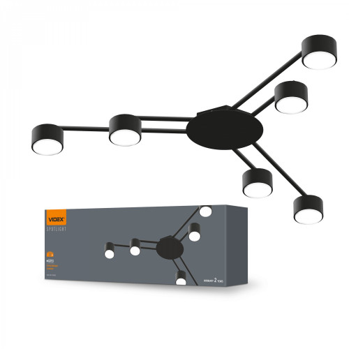 Griestu gaismeklis LED priekš 6 x GX53 patronas spuldzēm, IP20 VIDEX VL-SPF21B-B, melns