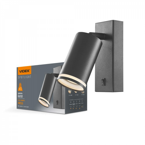 Gaismeklis Spot GU10 stiprināms pie sienas VIDEX VL-SPF05E-B KENT-BLACK, melns