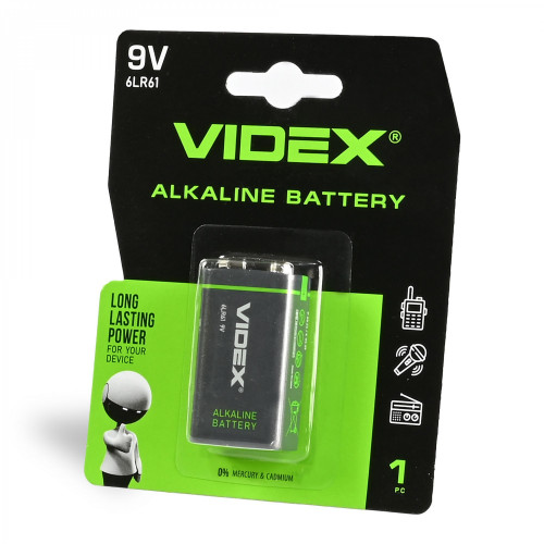 Baterija 9V Krona (6LR61) VIDEX Alkaline, 9V, 600mAh 