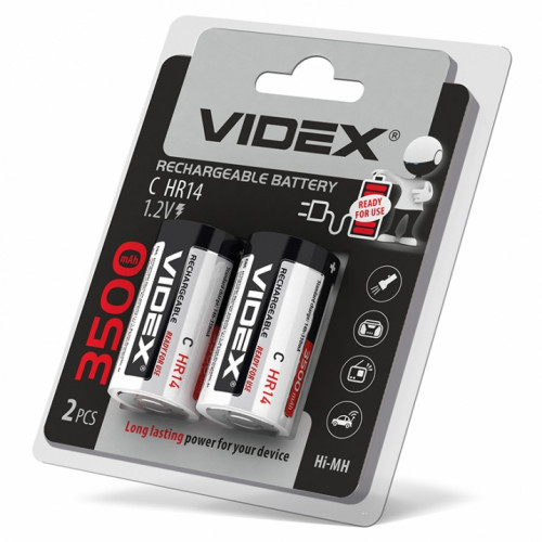 Baterija uzlādējama VIDEX Ni-MH C (HR14) 3500mAh, 1,2V (2 gab.)