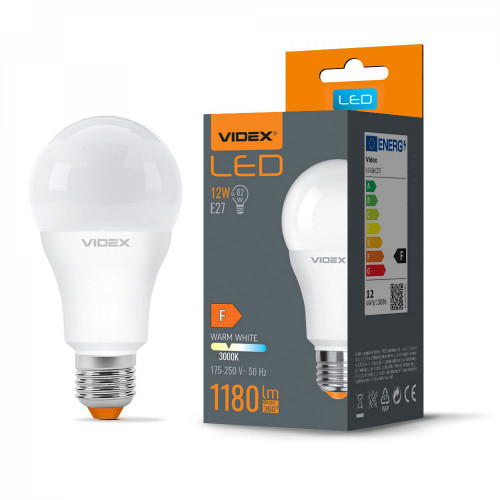 Spuldze LED E27 12W, 1180Lm 3000K, stars<240* (A60-standarta) VIDEX VLE-A60e-12273 (silti balta gaisma)