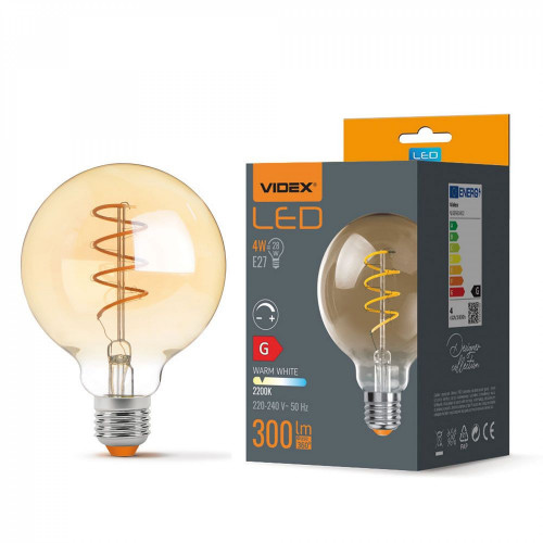 LED Bulb VIDEX E27-G95-4W-FIL-DIM-SPIRAL-AMBER-WW VLE-G95FASD-04272