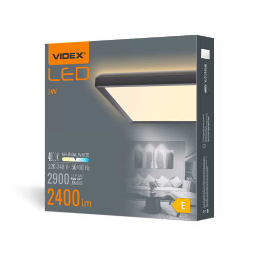 Iekštelpu gaismeklis LED 24W, 2900Lm 4000K, VIDEX VL-DL3S-244B IP20 (neitrāli balta gaisma), melna