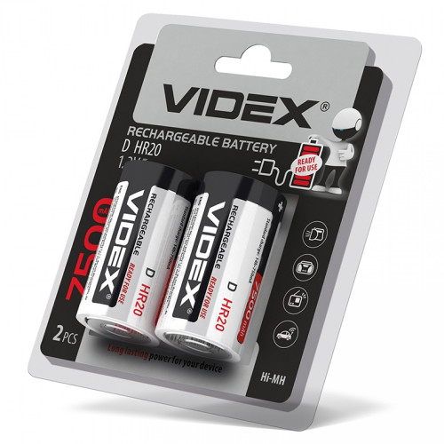 Baterija uzlādējama VIDEX Ni-MH D (HR20) 7500mAh, 1,2V (2 gab.)