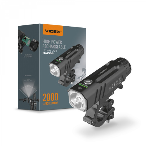 Velosipēda lukturis LED uzlādējams Luminus SST40 20W, 2000Lm 5000K, Li-ion 21700 4000mAh - iekļauts! (maināms uz 18650), VIDEX VLF-BA286