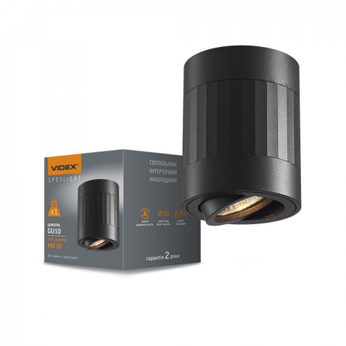 Gaismeklis Spot GU10 stiprināms pie griestiem VIDEX VL-SPF04A-BFB PAUL-BLACK, melns