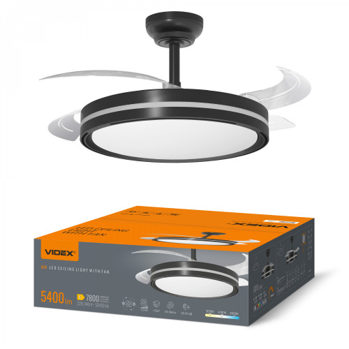 LED Ceiling Light with fan VIDEX CLF06 60W 3000K-4200K-6000K 230V Black