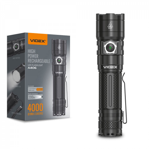 Lukturis LED uzlādējams CREE XHP50.2 20W 4000Lm 6500K, Li-ion 21700 4000mAh - iekļauts! (maināms uz 18650), VIDEX VLF-A406, profesionāls LED lukturis kabatas izmērā! 