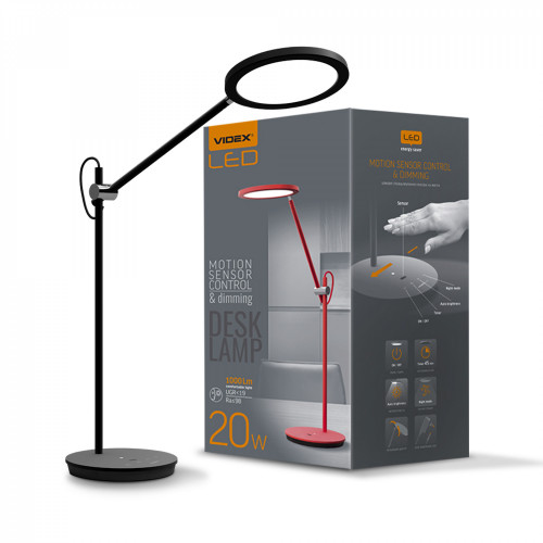 Galda lampa LED ar sensoru vadāma - dimmējama 20W, 1450Lm 4100K, VIDEX VL-TF15B (neitrāli balta gaisma) melna